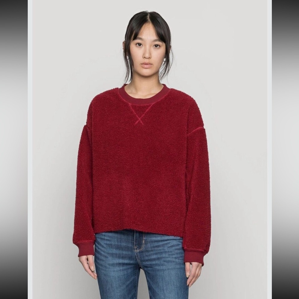 American Eagle Outfitters Burgundy Sherpa Fleece Pullover, OVERSIZED XS - Picture 7 of 7